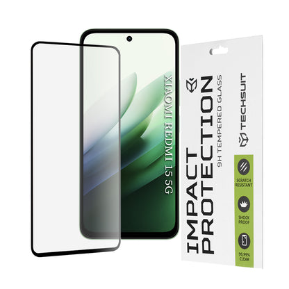 Techsuit Displayschutzfolie für Xiaomi Redmi 15 5G / 15 4G, gehärtetes Glas, Full Glue, 111D, Schwarz