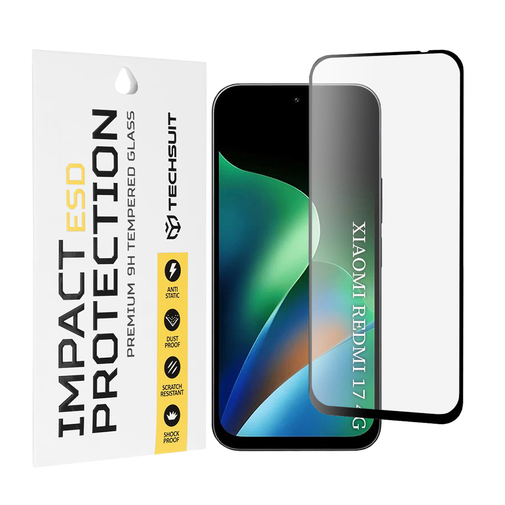 Techsuit Displayschutzfolie für Xiaomi Redmi 17 5G / 17 4G, gehärtetes Glas, Full Glue, Schwarz