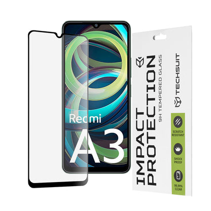 Techsuit Displayschutzfolie für Xiaomi Redmi A3x / A3, gehärtetes Glas, Full Glue, 111D, Schwarz