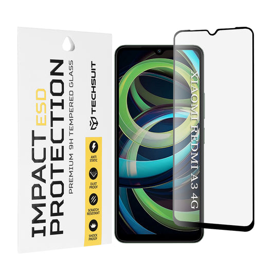 Techsuit Displayschutzfolie für Xiaomi Redmi A3x / A3, gehärtetes Glas, Full Glue, schwarz