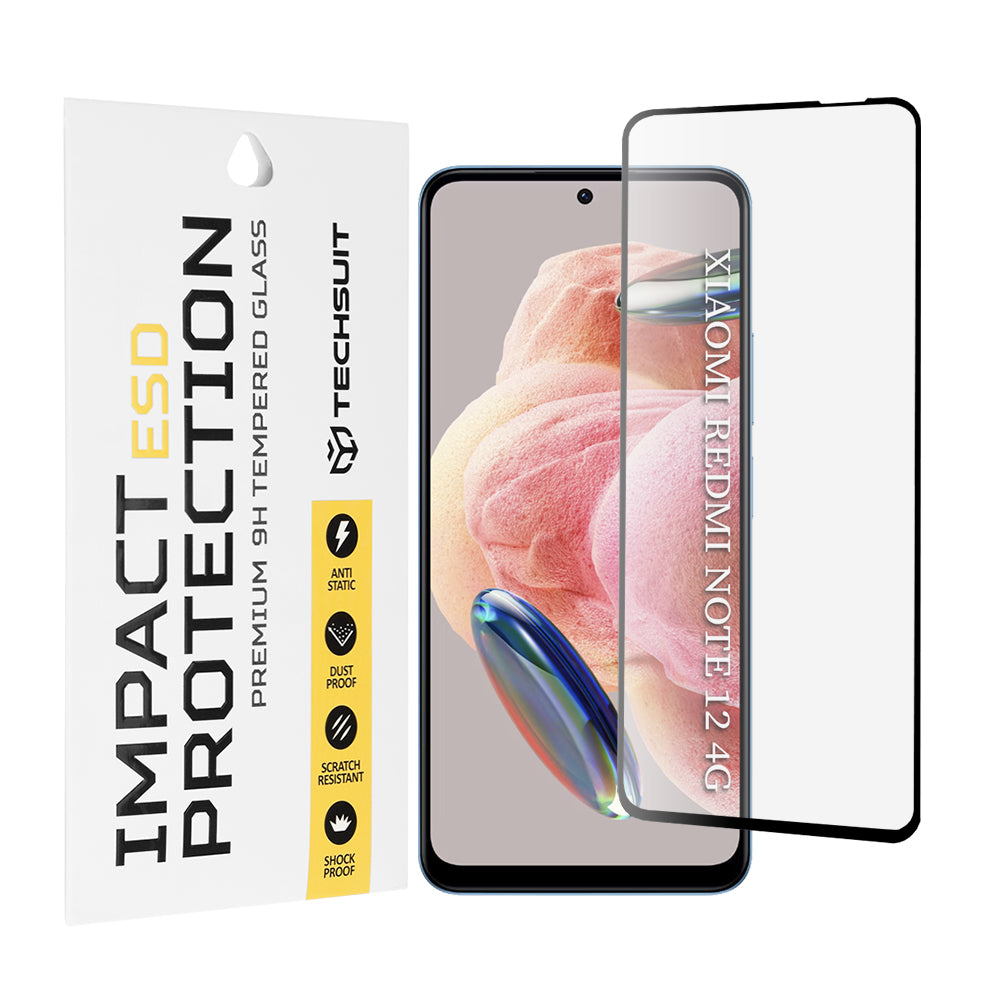 Techsuit Displayschutzfolie für Xiaomi Redmi Note 12 4G / Note 12 5G / Poco X5, gehärtetes Glas, Full Glue, Schwarz