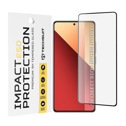 Techsuit Displayschutzfolie für Xiaomi Redmi Note 13 Pro 4G / Poco M6 Pro 4G, gehärtetes Glas, Full Glue, Schwarz