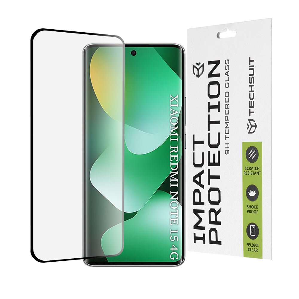 Schutzfolie Techsuit für Xiaomi Redmi Note 15 4G, gehärtetes Glas, Full Glue, 111D, Schwarz