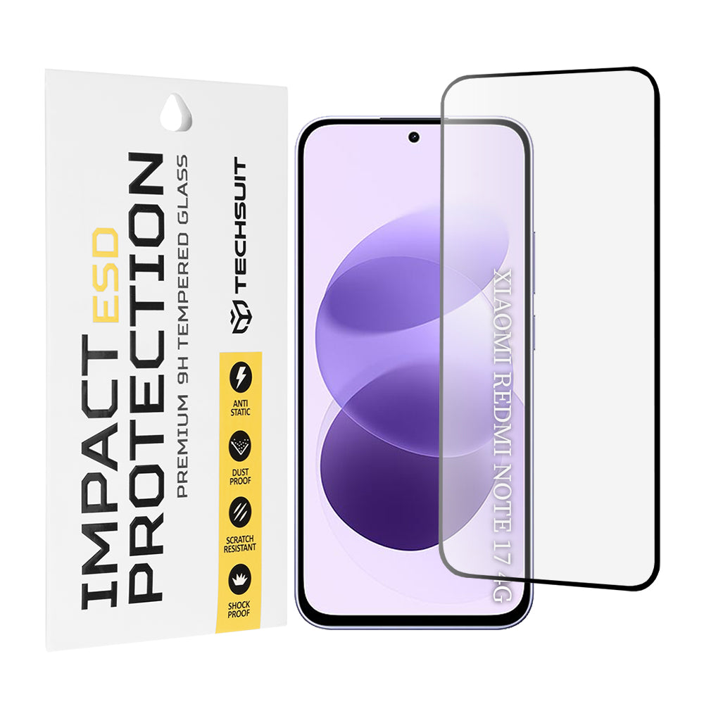 Techsuit Displayschutzfolie für Xiaomi Redmi Note 17 4G / Note 17 5G, gehärtetes Glas, Full Glue, Schwarz