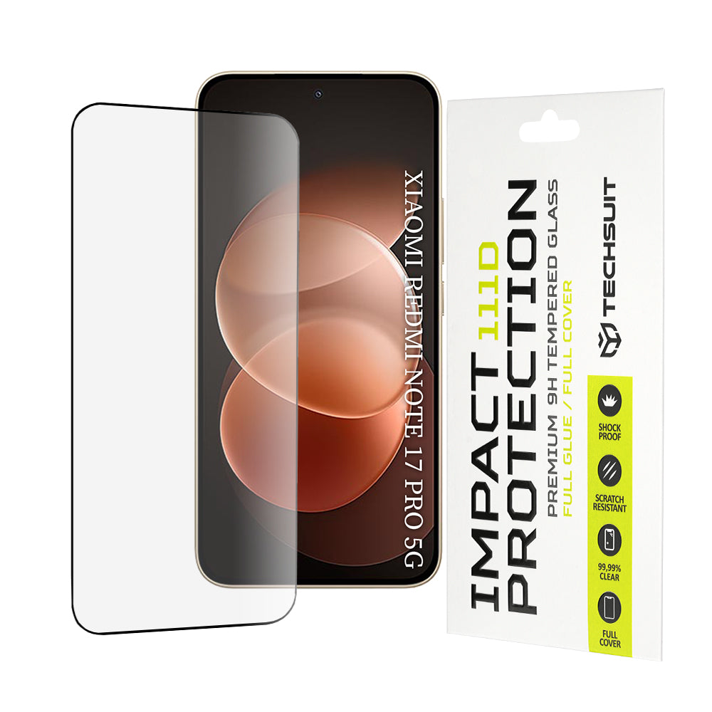 Techsuit Displayschutzfolie für Xiaomi Redmi Note 17 Pro / Note 17 Pro Max, gehärtetes Glas, Full Glue, 111D, Schwarz