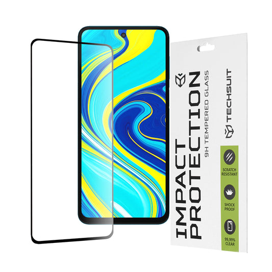 Techsuit Displayschutzfolie für Xiaomi Redmi Note 9S / Note 9 Pro / Note 9 Pro Max, gehärtetes Glas, Full Glue, 111D, Schwarz