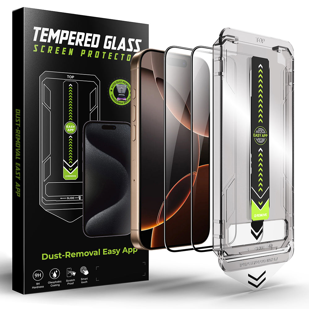 Techsuit TitanGlass Displayschutzfolie für Apple iPhone 15 Pro Max, Sicherheitsglas, Vollkleber, 2er-Set, Schwarz
