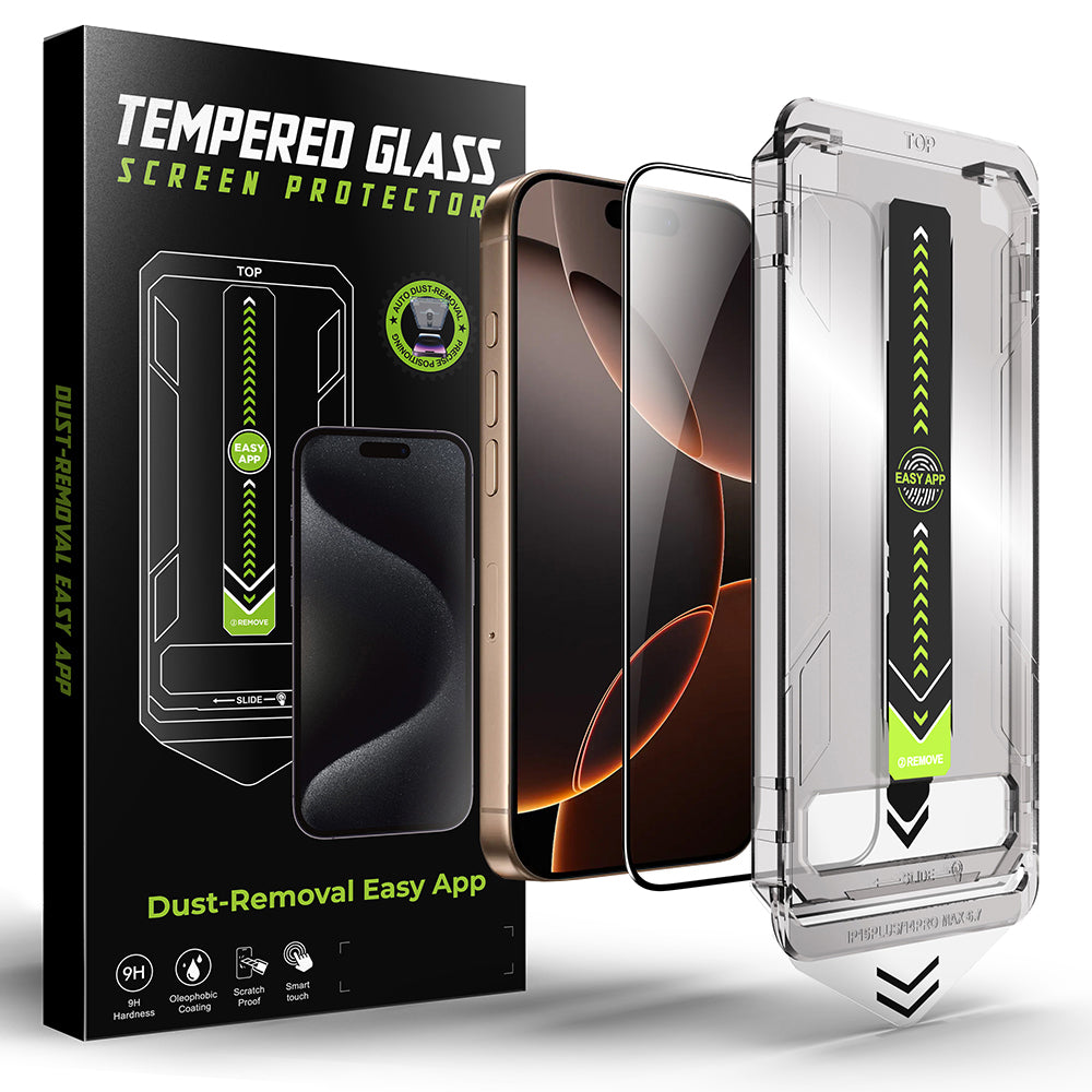 Techsuit TitanGlass Displayschutzfolie für Apple iPhone 16 Pro Max, Sicherheitsglas, Vollkleber, Schwarz