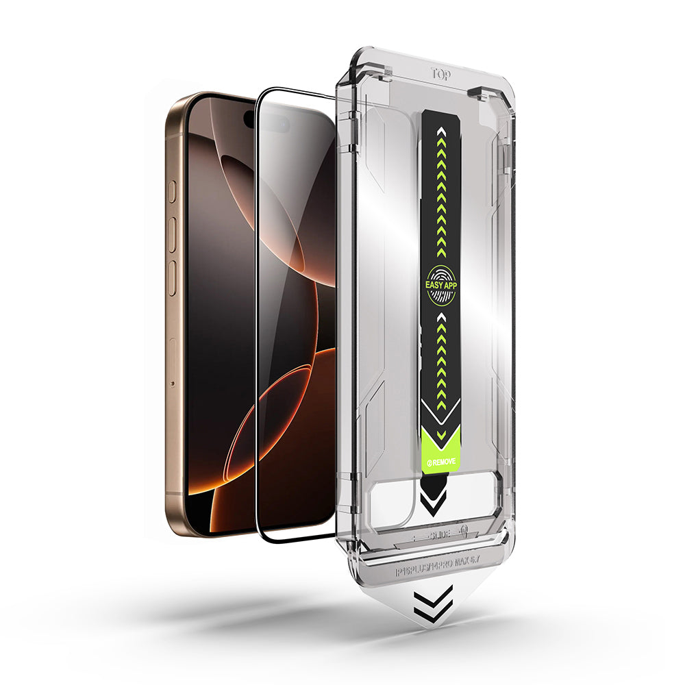Techsuit TitanGlass Displayschutzfolie für Apple iPhone 16 Pro Max, Sicherheitsglas, Vollkleber, Schwarz
