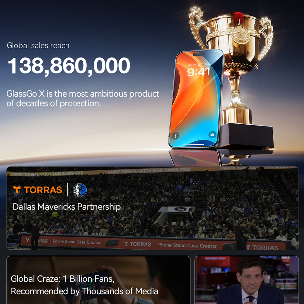 Schutzfolie Torras GlassGo Install Master für Apple iPhone 16 Plus, gehärtetes Glas, vollflächig klebend, Schwarz.