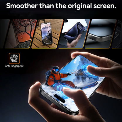 Schutzfolie Torras GlassGo Install Master für Apple iPhone 16 Plus, gehärtetes Glas, vollflächig klebend, Schwarz.