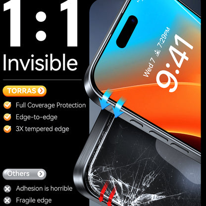Schutzfolie Torras GlassGo Install Master für Apple iPhone 16, gehärtetes Glas, vollflächig klebend, Schwarz