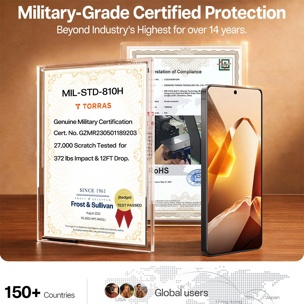 Schutzfolie Torras GlassGo Install Master für Samsung Galaxy S26, gehärtetes Glas, vollflächiger Kleber, transparent