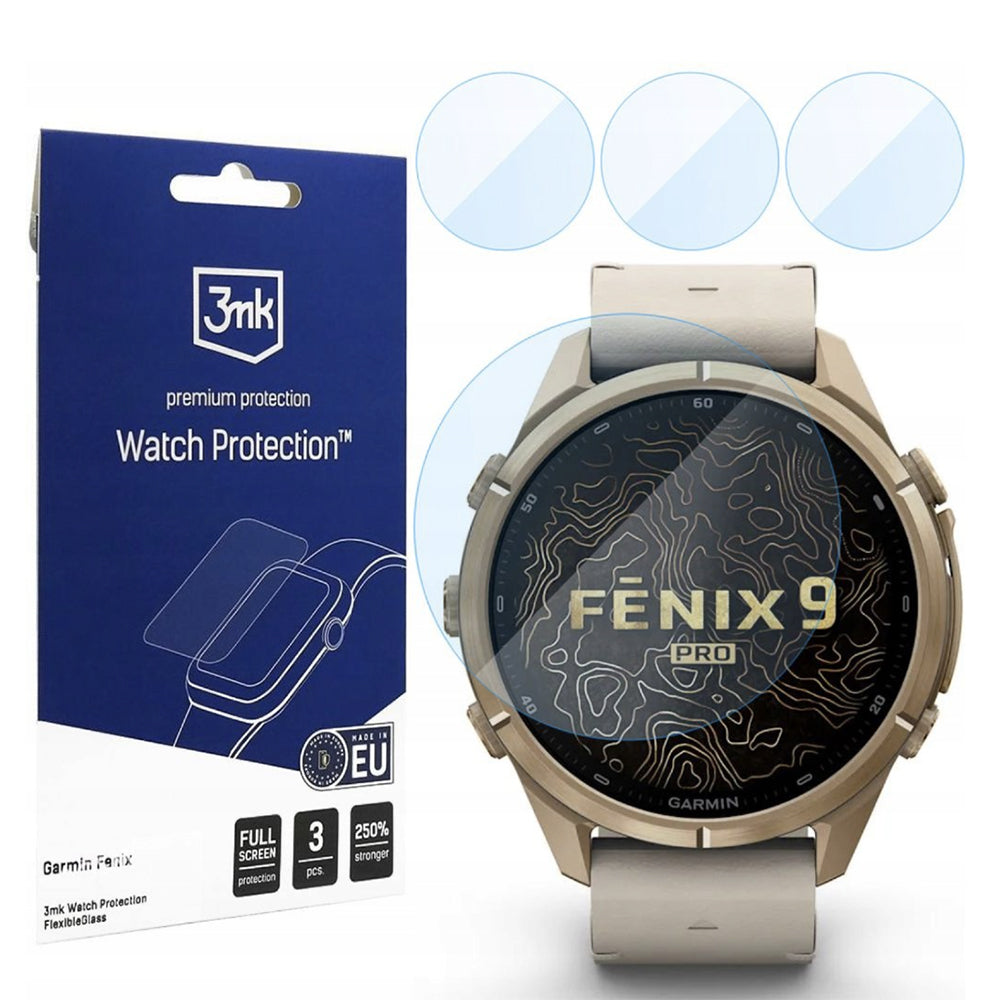3MK FlexibleGlass Schutzfolie für Garmin Fenix 9 Pro 43mm, 3er Set, Flexibles Glas