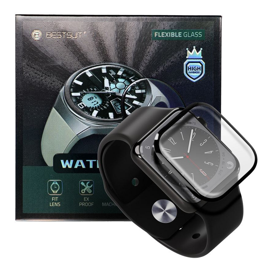 Bestsuit Schutzhülle für Apple Watch 9/8 45mm Serie, flexibles Glas, schwarz 
