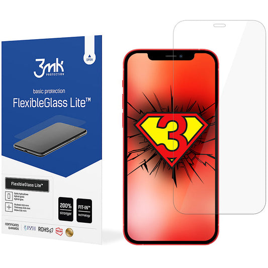 3MK FlexibleGlass Lite Displayschutzfolie für Apple iPhone 12 / 12 Pro, Flexibles Glas, Vollflächig Klebend
