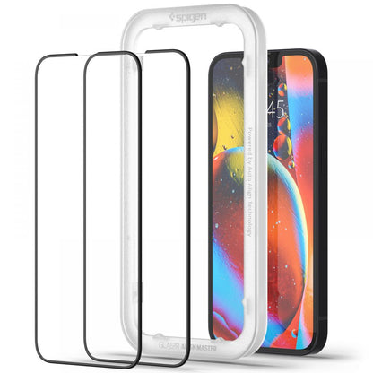 Schutzfolie Spigen GlastR Align Master für Apple iPhone 16e / 14, gehärtetes Glas, Vollkleber, Set mit 2 Stück, Schwarz AGL03387