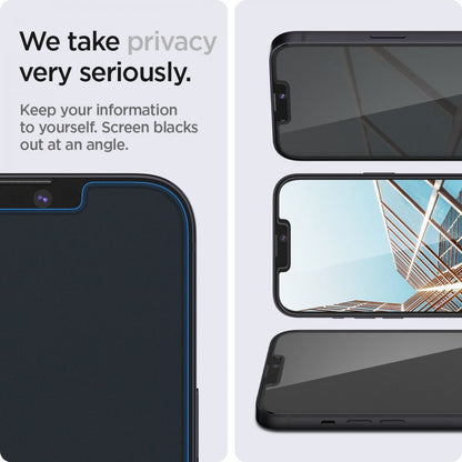 Privacy-Schutzfolie Spigen GlastR EZ FIT für Apple iPhone 17e / 16e / 14 / 13 Pro, gehärtetes Glas, Full Glue, 2er-Set AGL03388