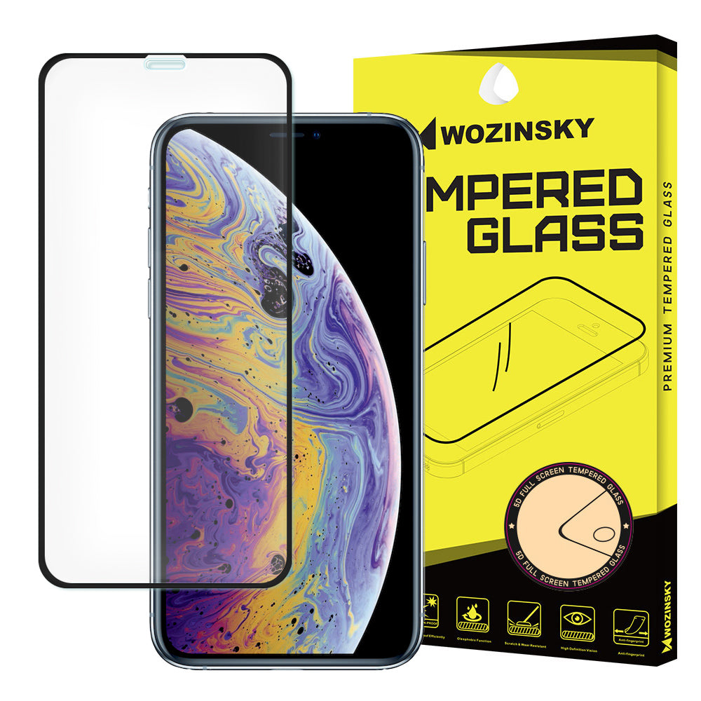 WZK Displayschutzfolie für Apple iPhone 11 Pro / XS / X, gehärtetes Glas, Full Glue, Schwarz