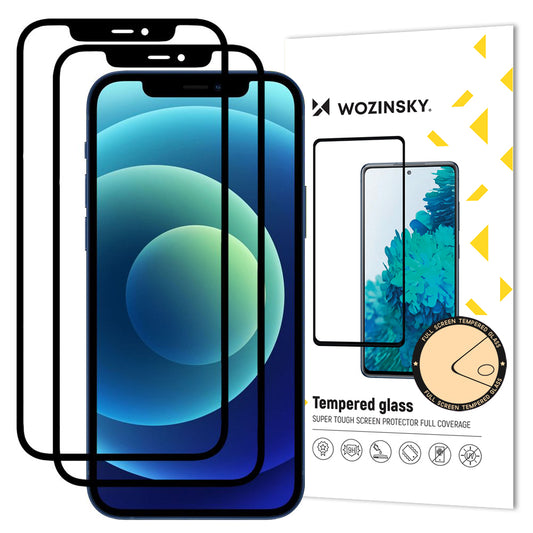 WZK Displayschutzfolie für Apple iPhone 12 / 12 Pro, gehärtetes Glas, Vollkleber, 2er Set, Case Friendly, Schwarz