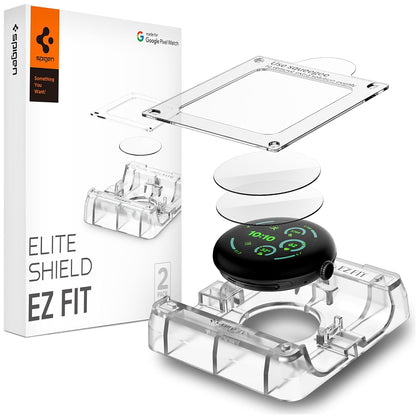 Schutzfolie Spigen Elite Shield EZ FIT für Google Pixel Watch 41mm Series, 2er Set, Gehärtetes Glas, Transparent AFL08524