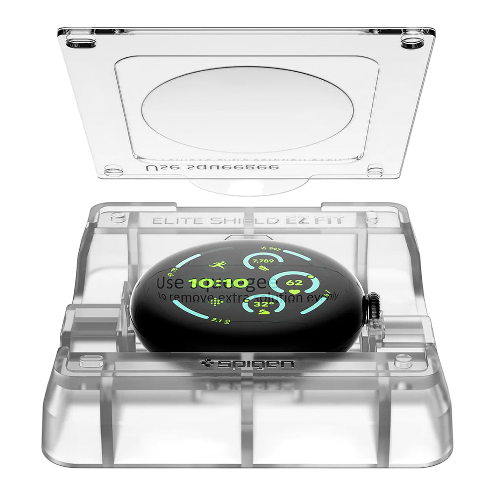 Schutzfolie Spigen Elite Shield EZ FIT für Google Pixel Watch 41mm Series, 2er Set, Gehärtetes Glas, Transparent AFL08524