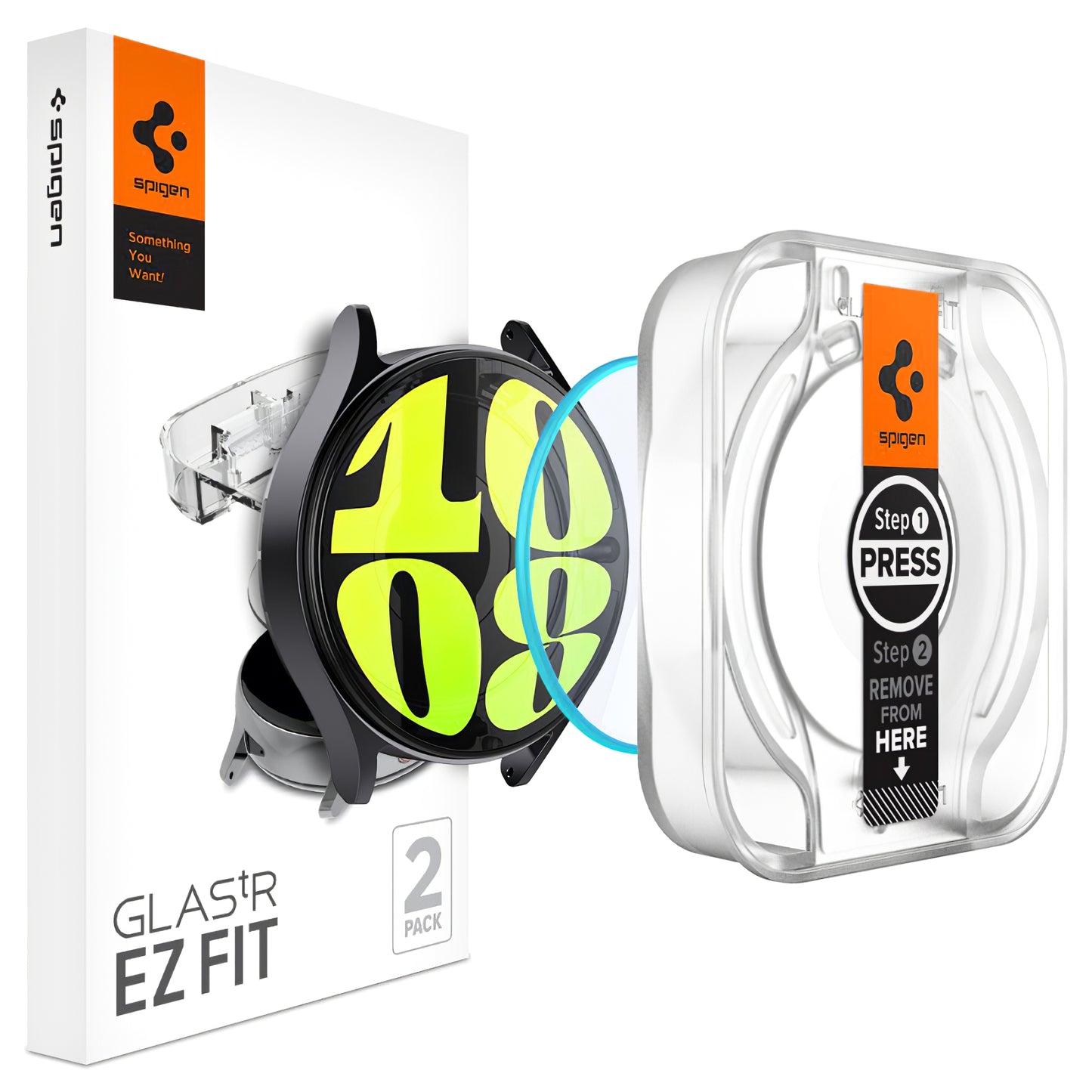 Schutzfolie Spigen GlastR EZ FIT für Samsung Galaxy Watch7 / Watch6 / Watch5 / Watch4 44mm Serie, Set 2 Stück, Gehärtetes Glas AGL08493