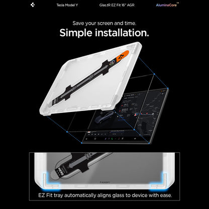 Spigen GlastR EZ FIT Anti-Glare Schutzfolie für Tesla Y 2026 Premium / Performance Navigation, gehärtetes Glas AGL10819