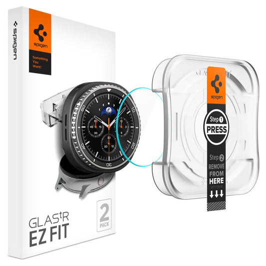Schutzfolie Spigen GlastR EZ FIT für Samsung Galaxy Watch8 Classic, Set 2 Stück, Gehärtetes Glas AGL09877