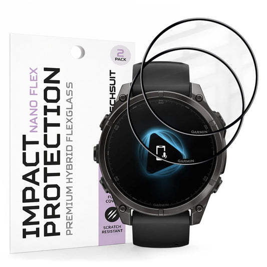 Techsuit Nano Flex Protection Film for Garmin Fenix 8 Pro 47mm / 8 47mm, Set of 2 pieces, Plastic, Black