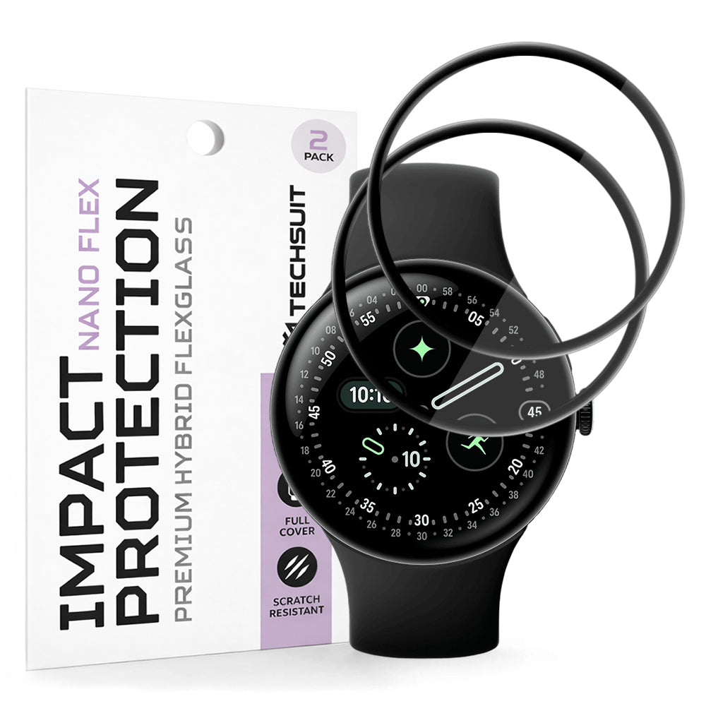 Schutzfolie Techsuit Nano Flex für Google Pixel Watch 4 45mm, Set 2 Stück, Kunststoff, Schwarz