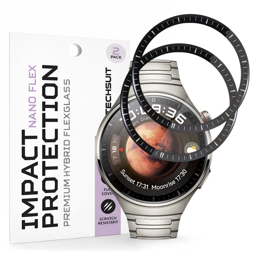 Techsuit Nano Flex Protection Film for Huawei Watch 4 Pro, Set of 2 Pieces, Plastic, Black