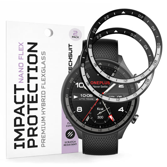 Schutzfolie Techsuit Nano Flex für OnePlus Watch 2R, Set 2 Stück, Kunststoff, Schwarz