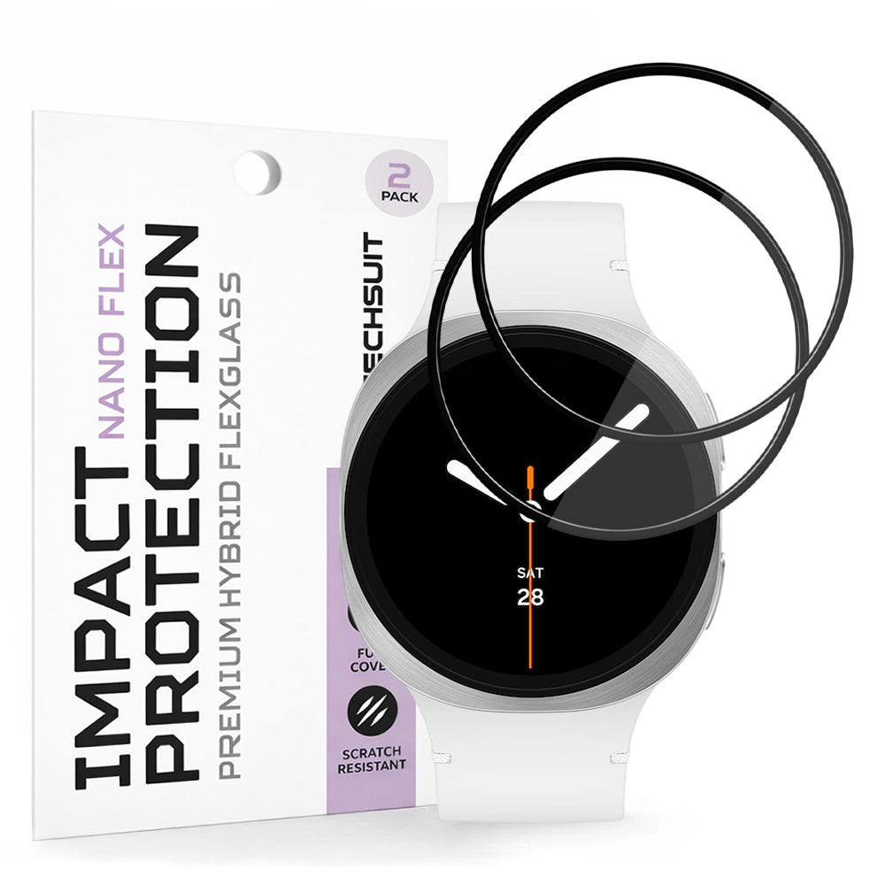 Schutzfolie Techsuit Nano Flex für Samsung Galaxy Watch8 44mm, Set 2 Stück, Kunststoff, Schwarz