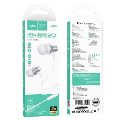 Handsfree 3.5mm HOCO M110, Silber