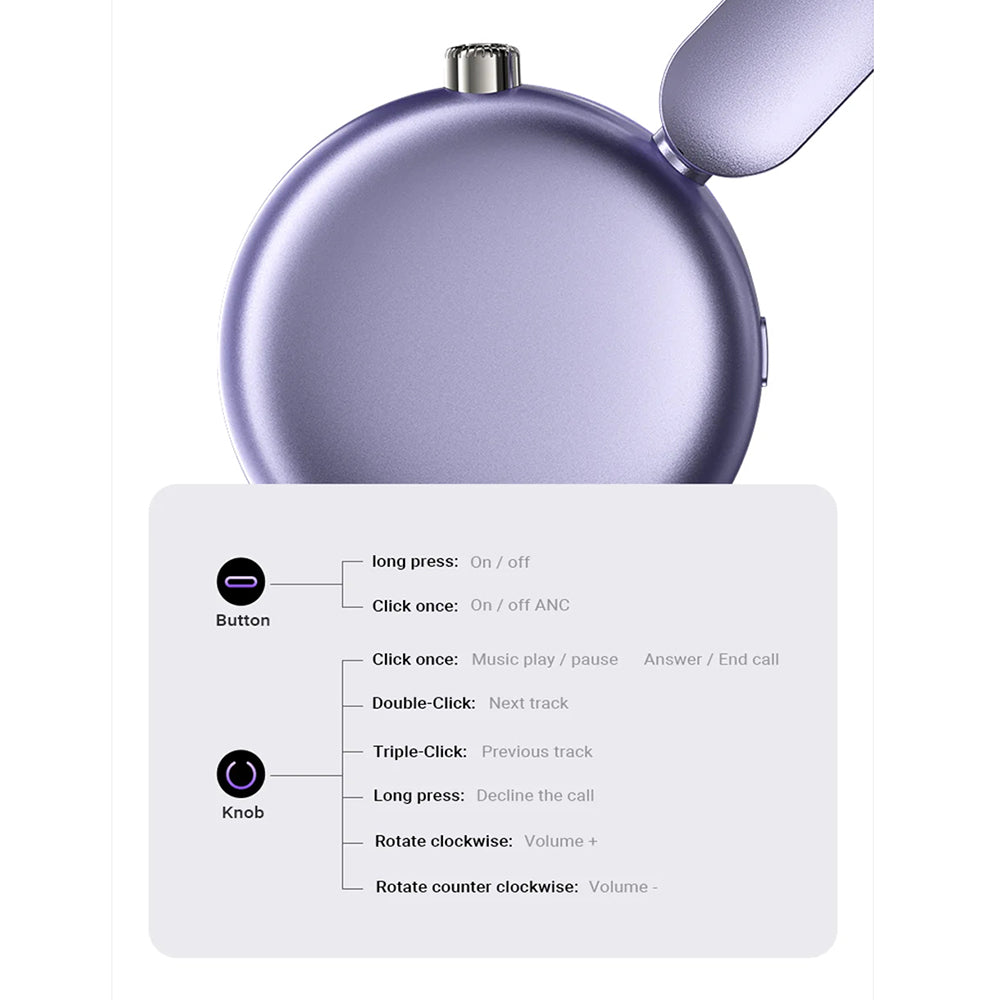 Handsfree Bluetooth Acefast H8, A2DP, ANC, Lila