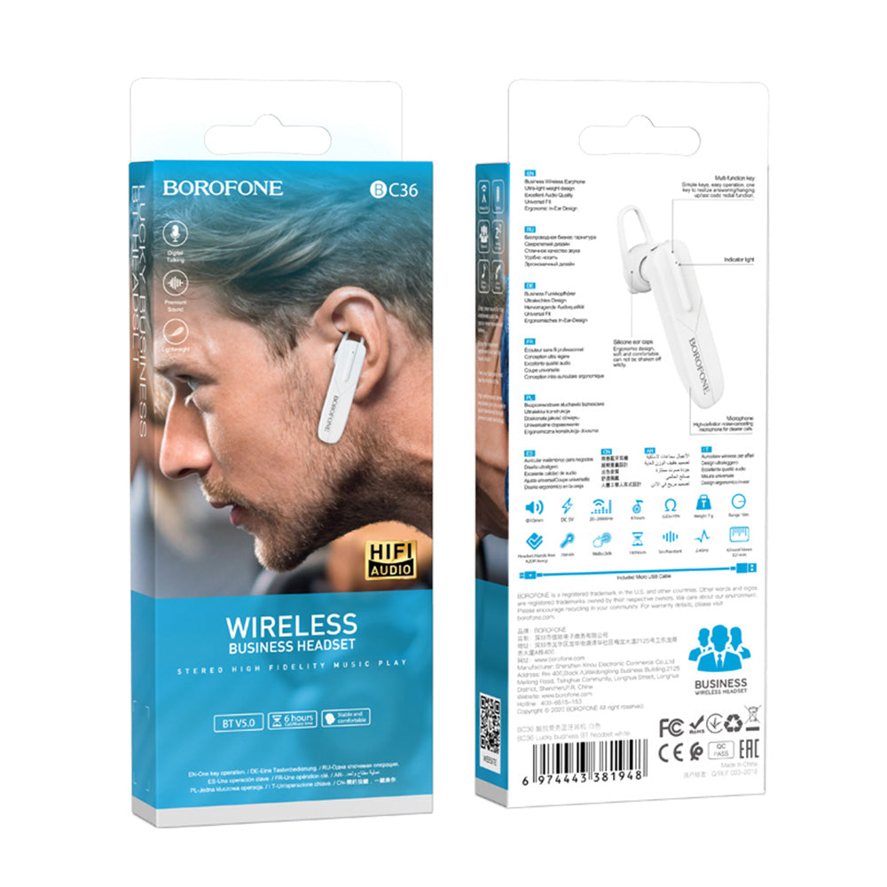 Freisprech-Bluetooth-Headset BC36 Lucky, A2DP, Weiß 