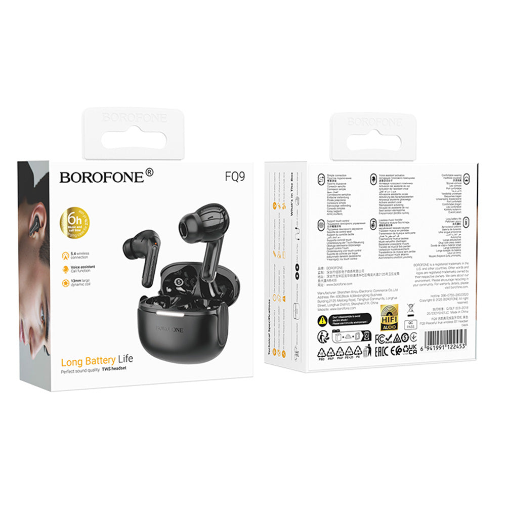 Handsfree Bluetooth Borofone FQ9 Peaceful, TWS, Schwarz