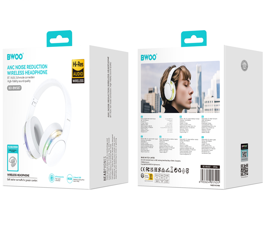 Bluetooth-Freisprecheinrichtung BWOO BO-BW587, A2DP, ANC, Weiß