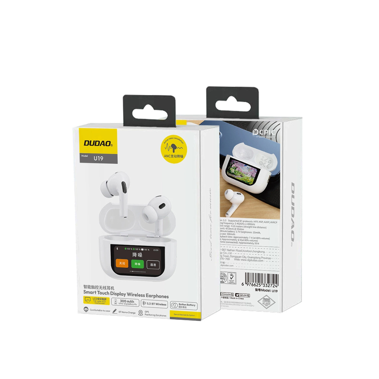 Bluetooth Handsfree Dudao U19 Display, TWS, White