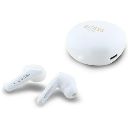 Handsfree Bluetooth Guess Flat Classic Logo Electroplated, TWS, Weiß