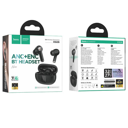 Handsfree Bluetooth HOCO EQ26, TWS, ANC, Schwarz
