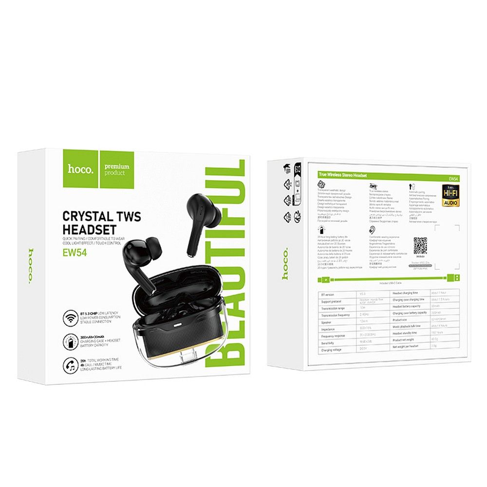 Bluetooth Handsfree HOCO EW54, TWS, Black 