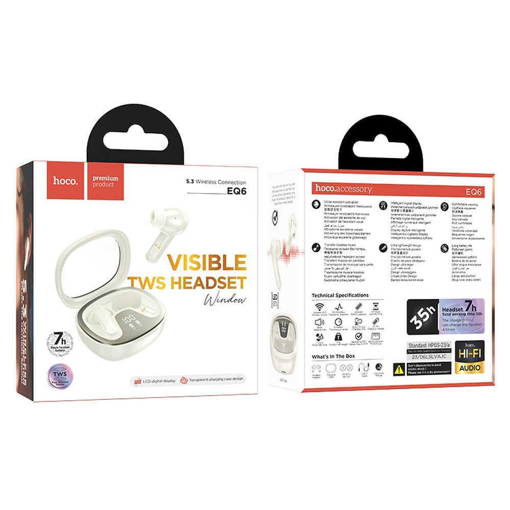 Handsfree Bluetooth HOCO Shadow EQ6, TWS, Weiß