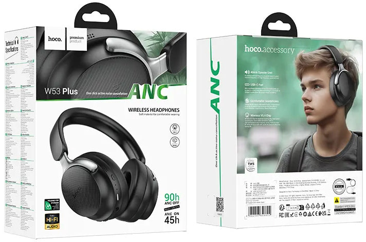 Handsfree Bluetooth HOCO W53 Plus, A2DP, ANC, Schwarz
