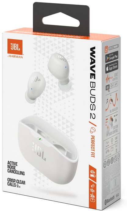 Bluetooth-Freisprecheinrichtung JBL Wave Buds 2, TWS, ANC, MultiPoint, Weiß JBLWBUDS2WHT