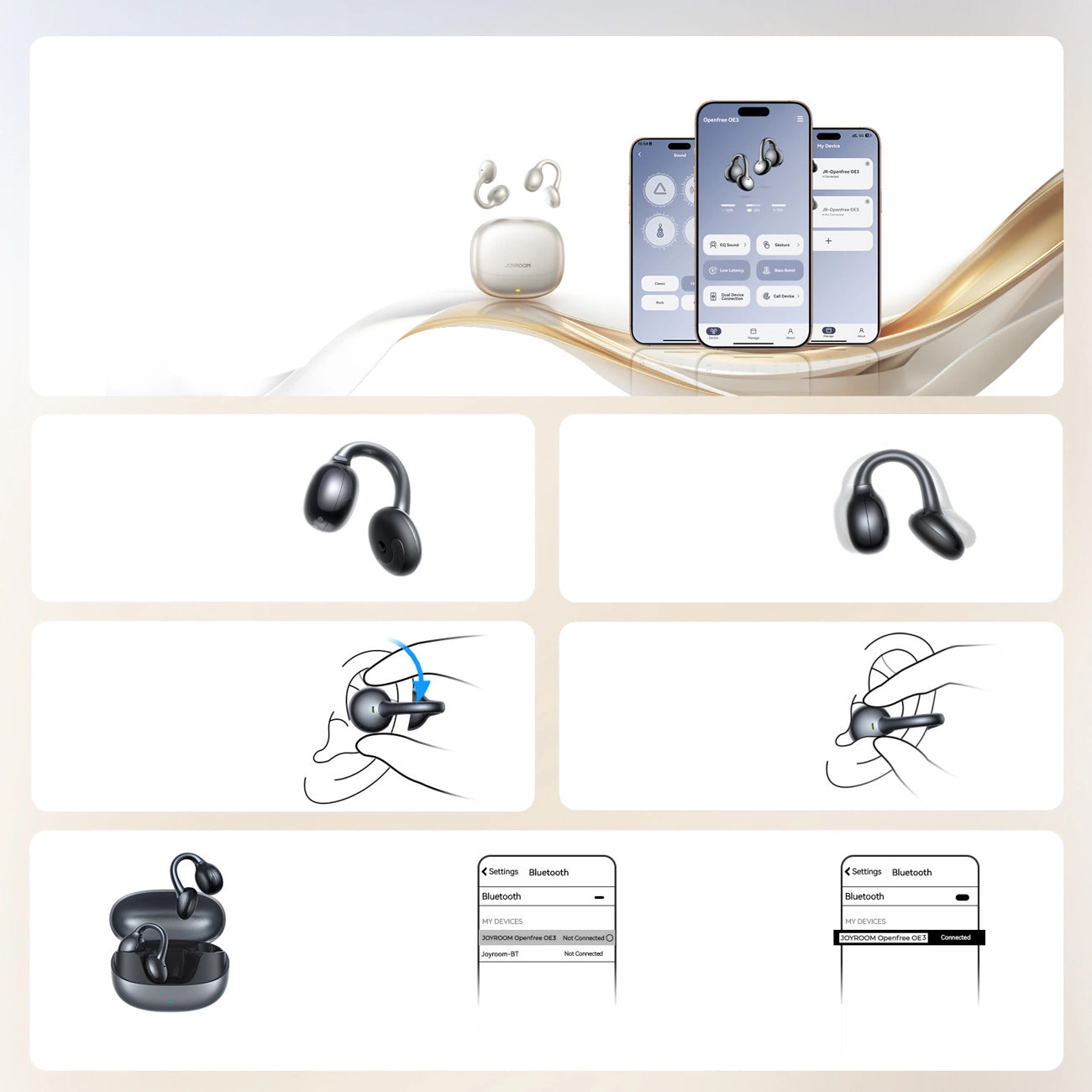 Handsfree Bluetooth Joyroom Openfree JR-OE3, TWS, Schwarz