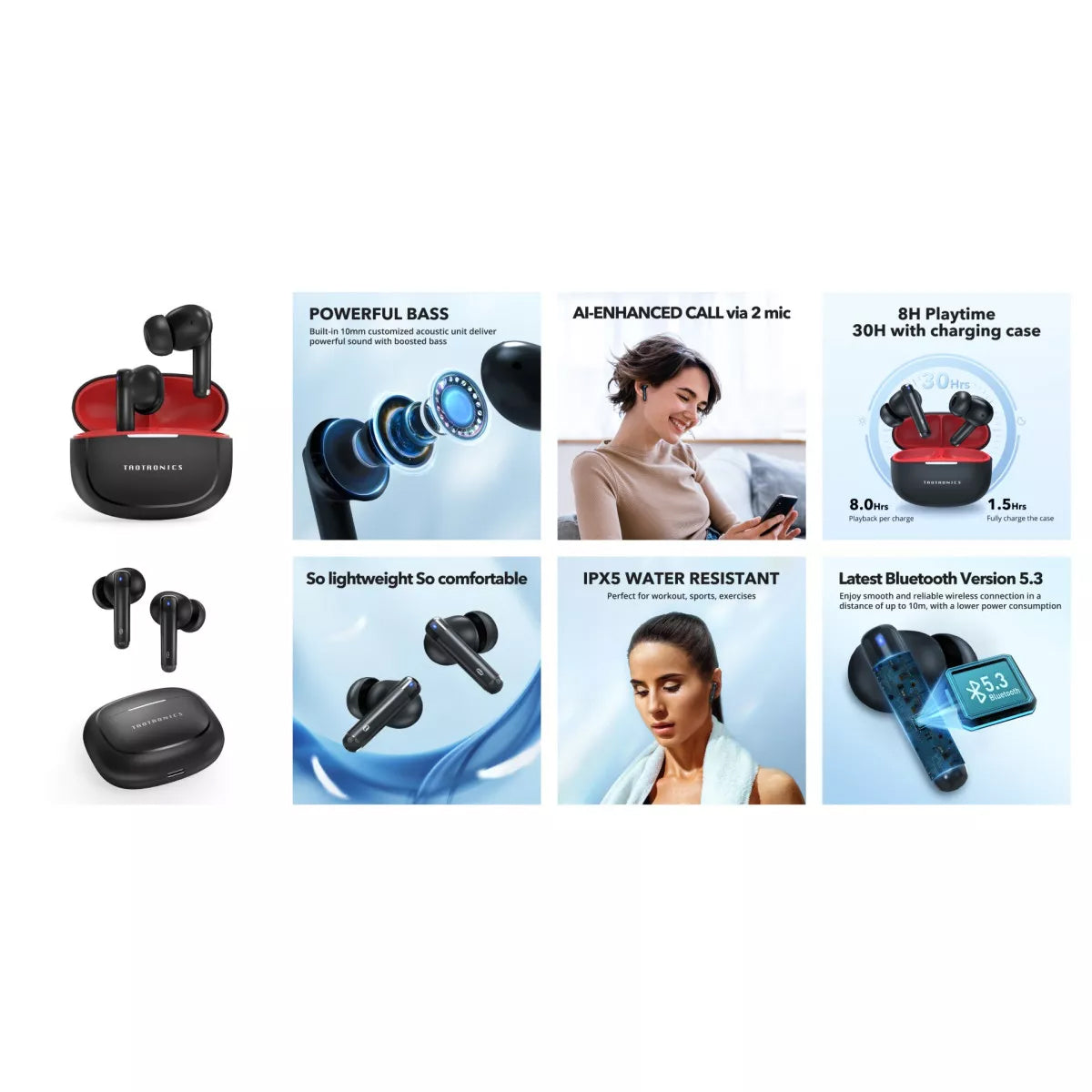 Bluetooth-Freisprecheinrichtung TaoTronics TT-BH1120, TWS, Schwarz