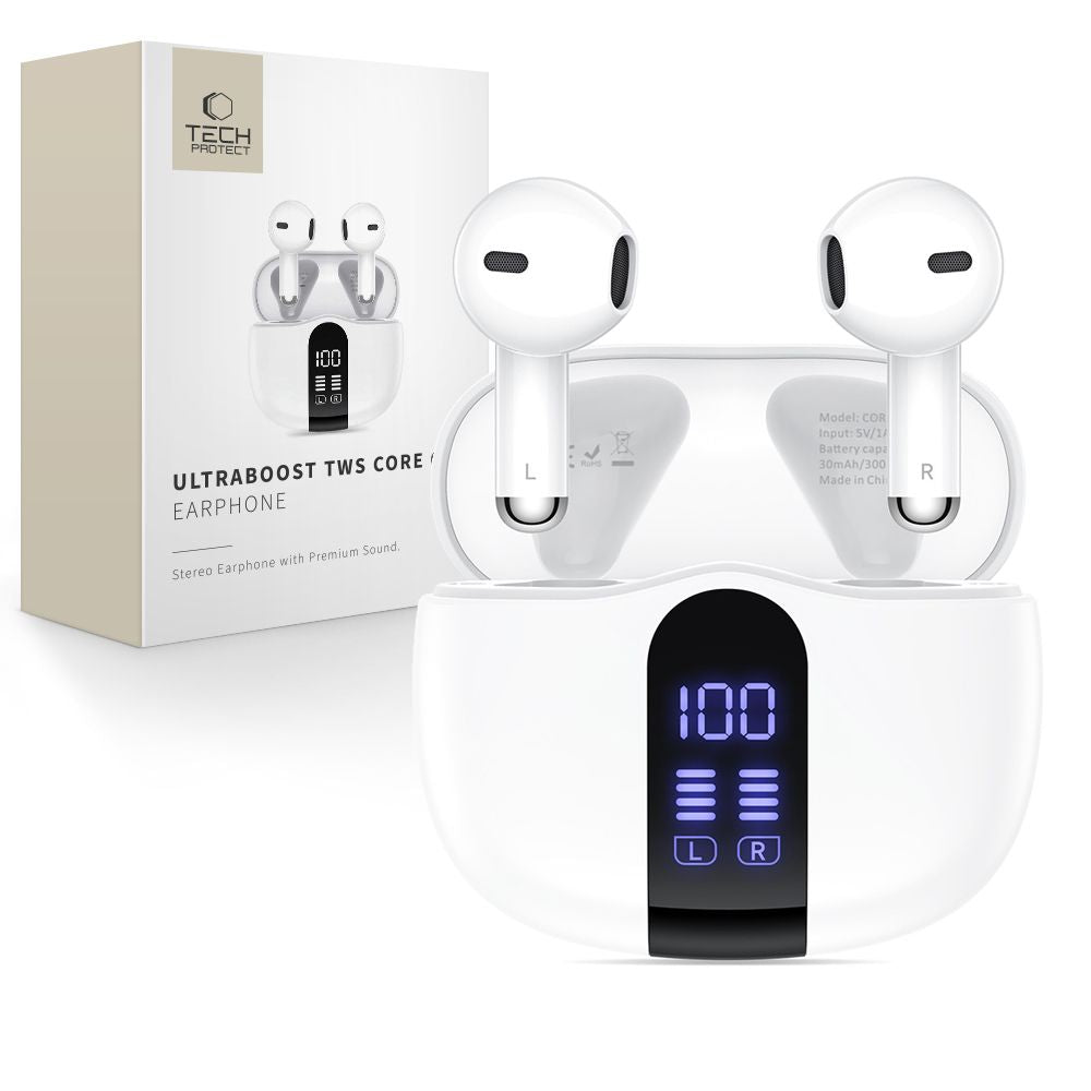 Bluetooth-Headset Tech-Protect Ultraboost Core G2, TWS, Weiß