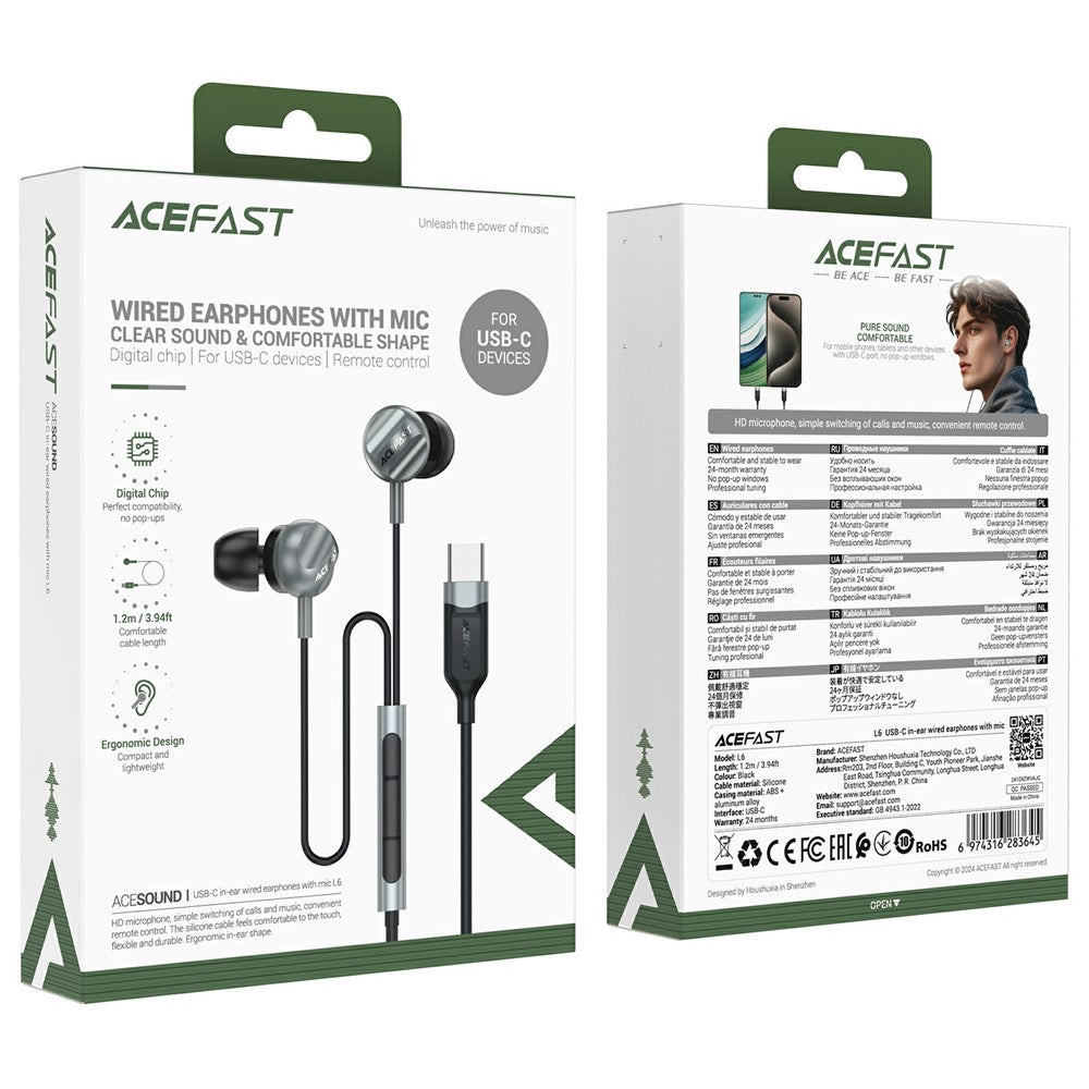 Handsfree USB-C Acefast L6, 1,2 m, Schwarz
